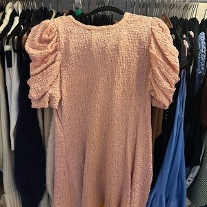 Pink Textured Puff Sleeve Dress